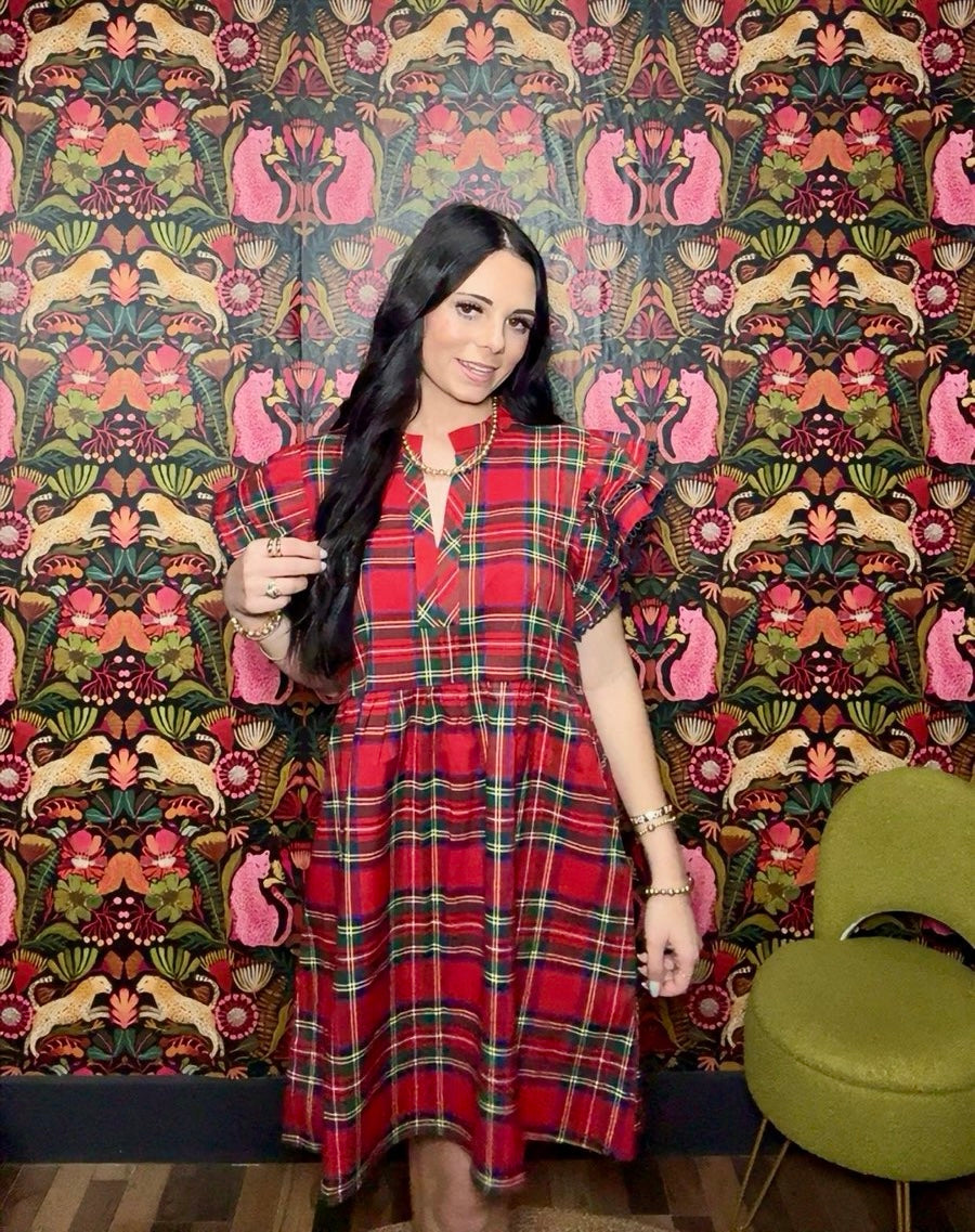 Layered Ruffle Sleeves Plaid Dress