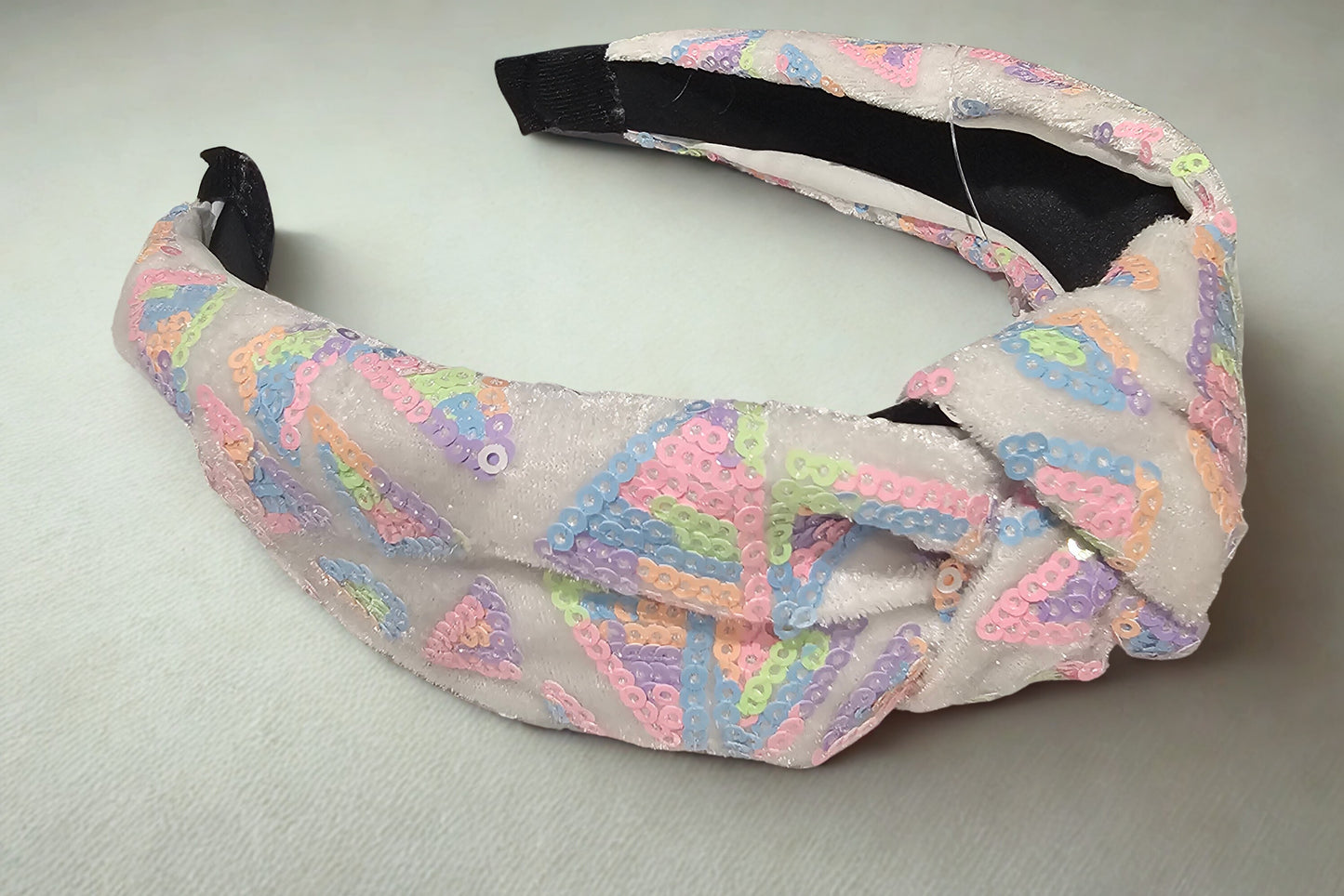 White Velvet Multi Sequin Triangles Headband