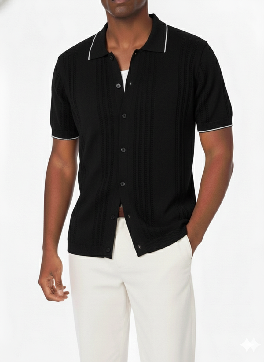 Men's Textured Polo - Black
