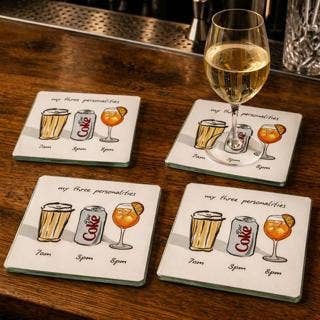 “My Three Personalities” Glass Coasters Set of 4