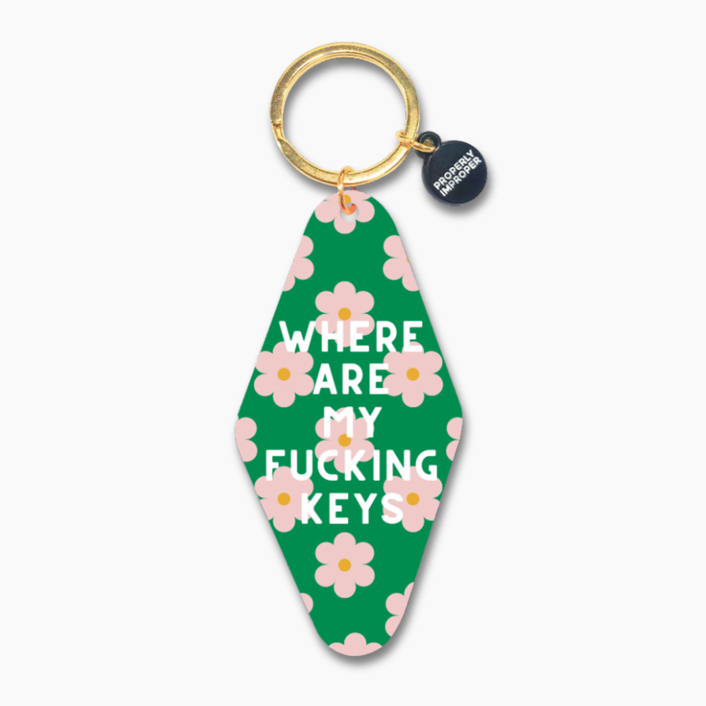 Printed Keychain Green Floral "Where Are My Fucking Keys"