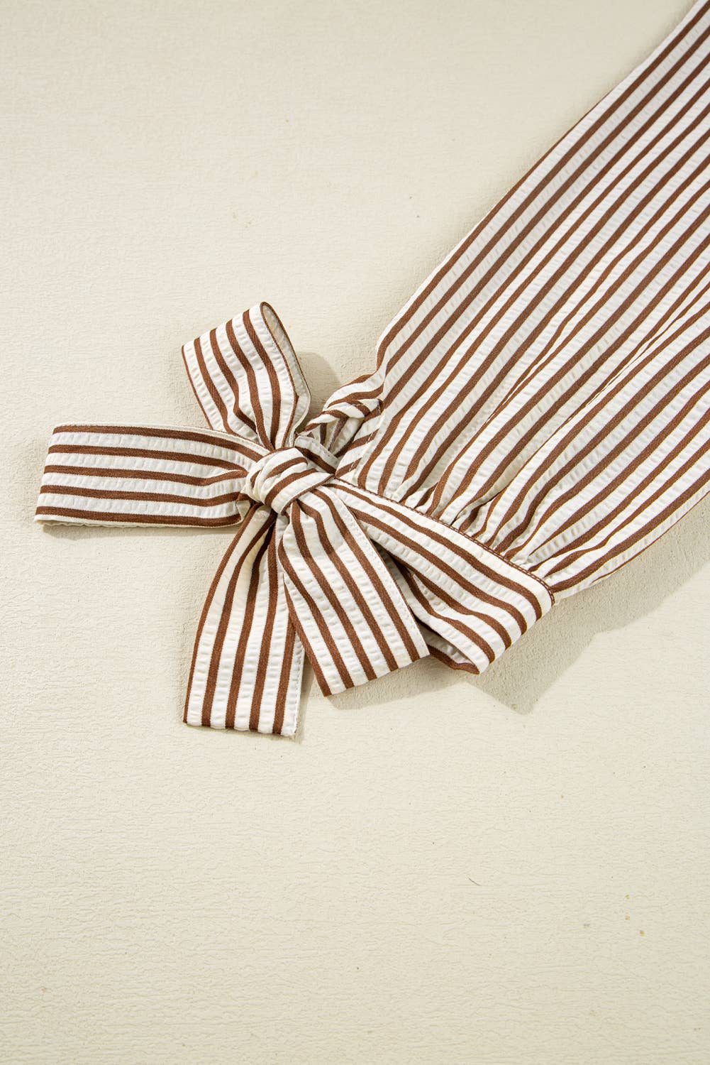 Striped Frill V Neck Knot Cuffed Sleeve Top