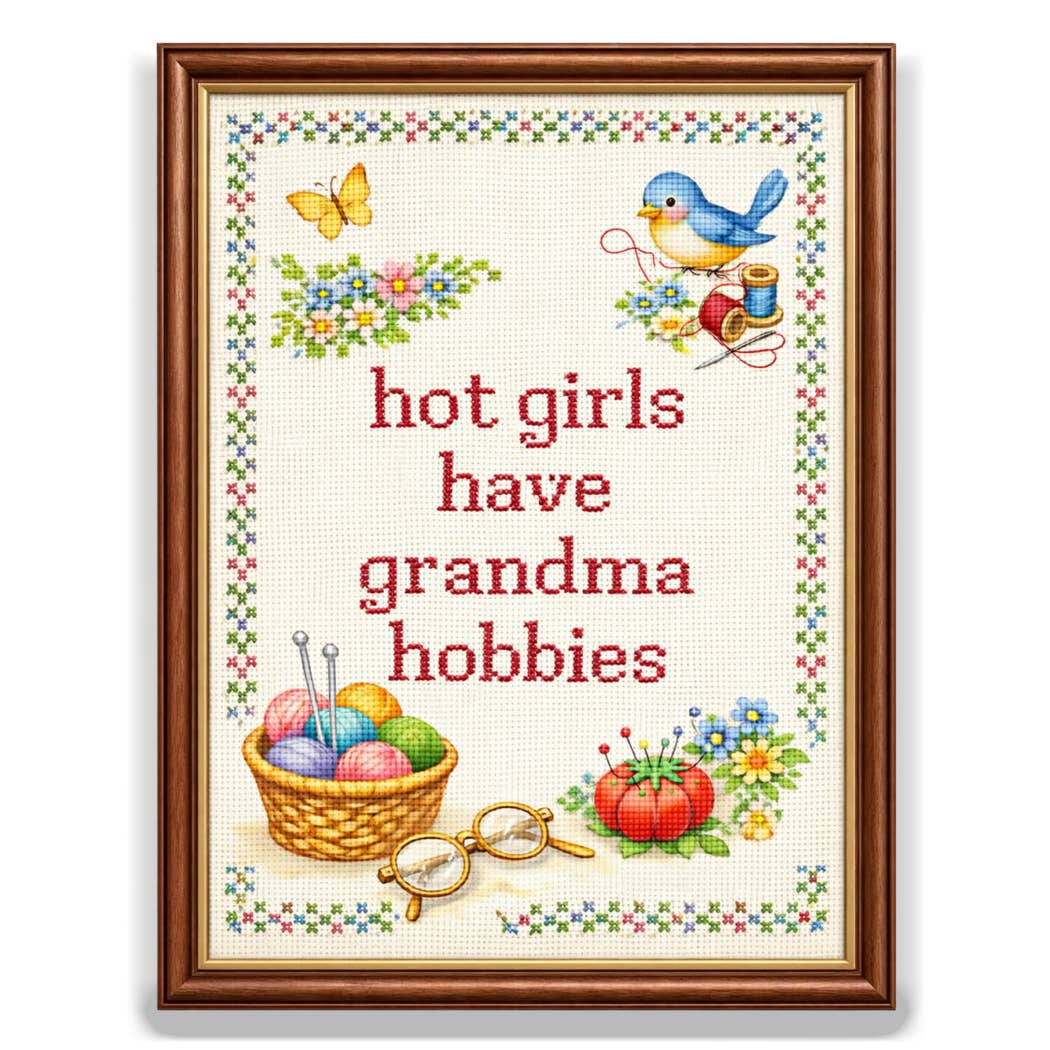 "Hot Girls Have Grandma Hobbies" Sticker