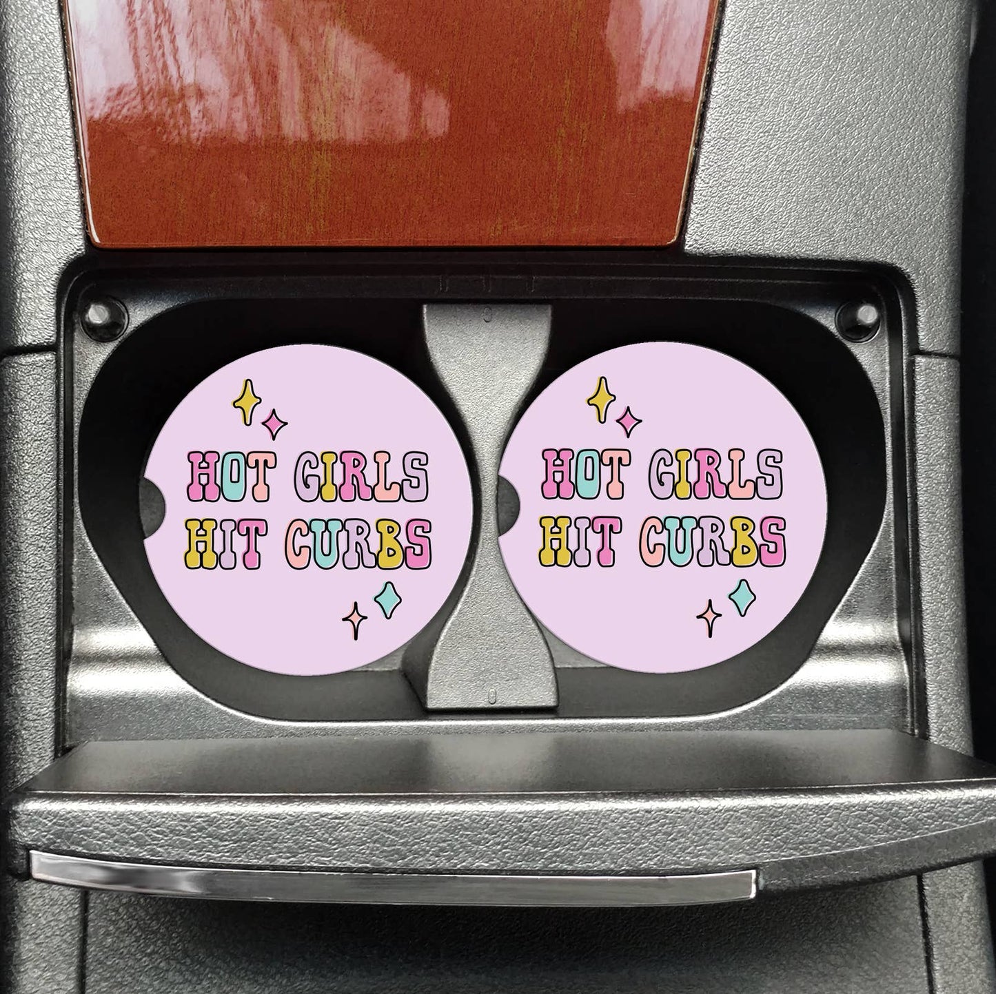 "Hot Girls Hit Curbs" Car Coasters