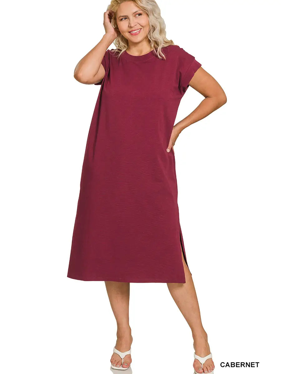 PLUS Round Neck SS Midi Dress
