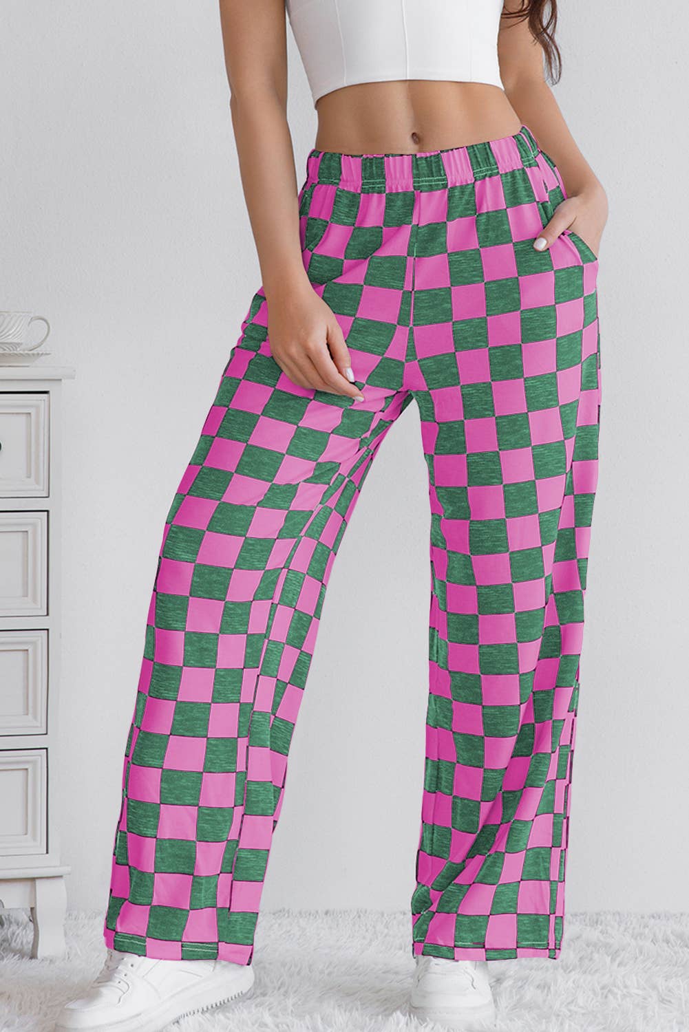 Checkered Print High Waist Pant