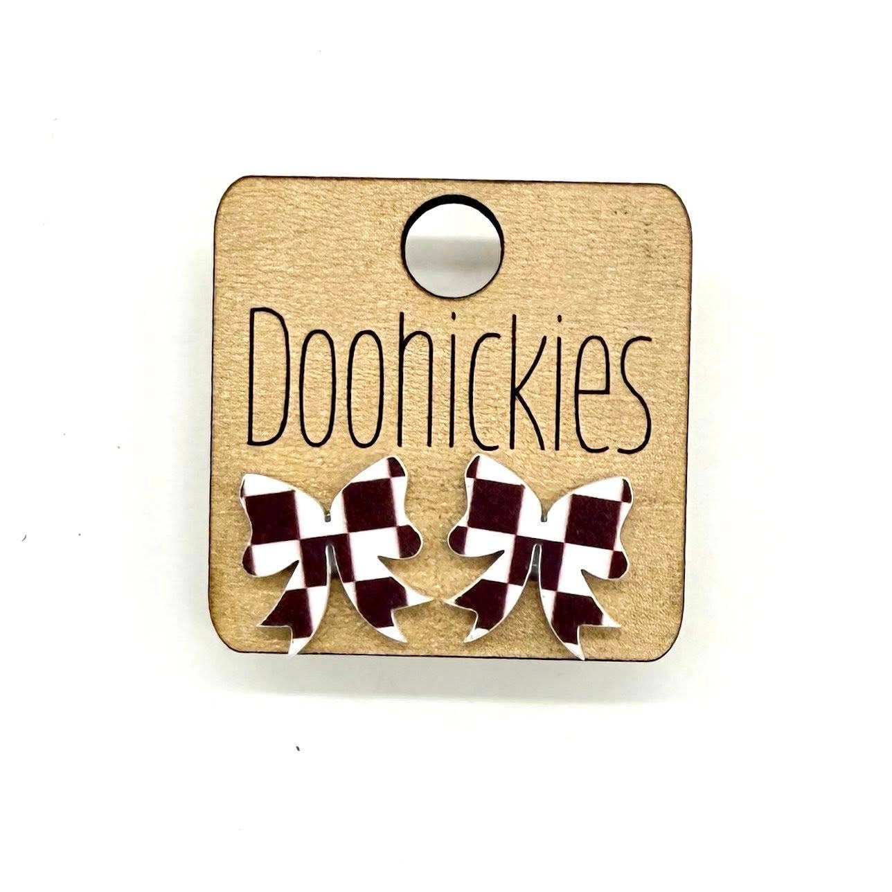 School Spirit Checkered Bow Stud Earrings