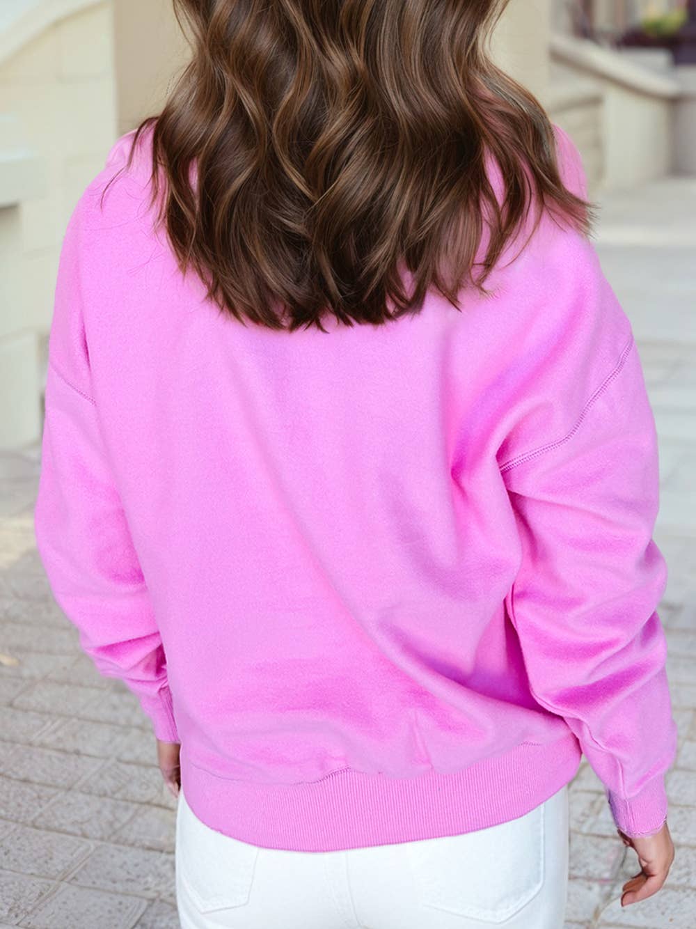 Half Button Stand Neck Drop Shoulder Sweatshirt