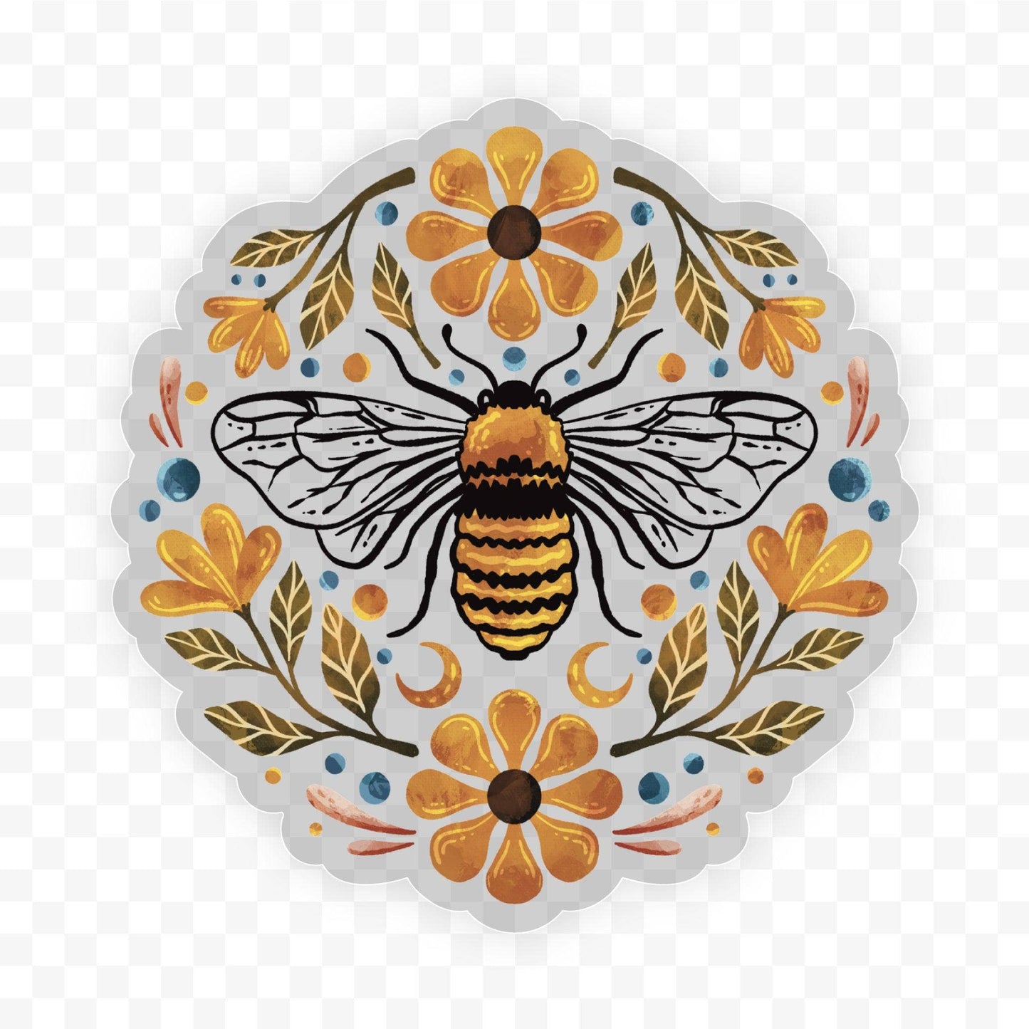 Flowers & Bee Clear Sticker