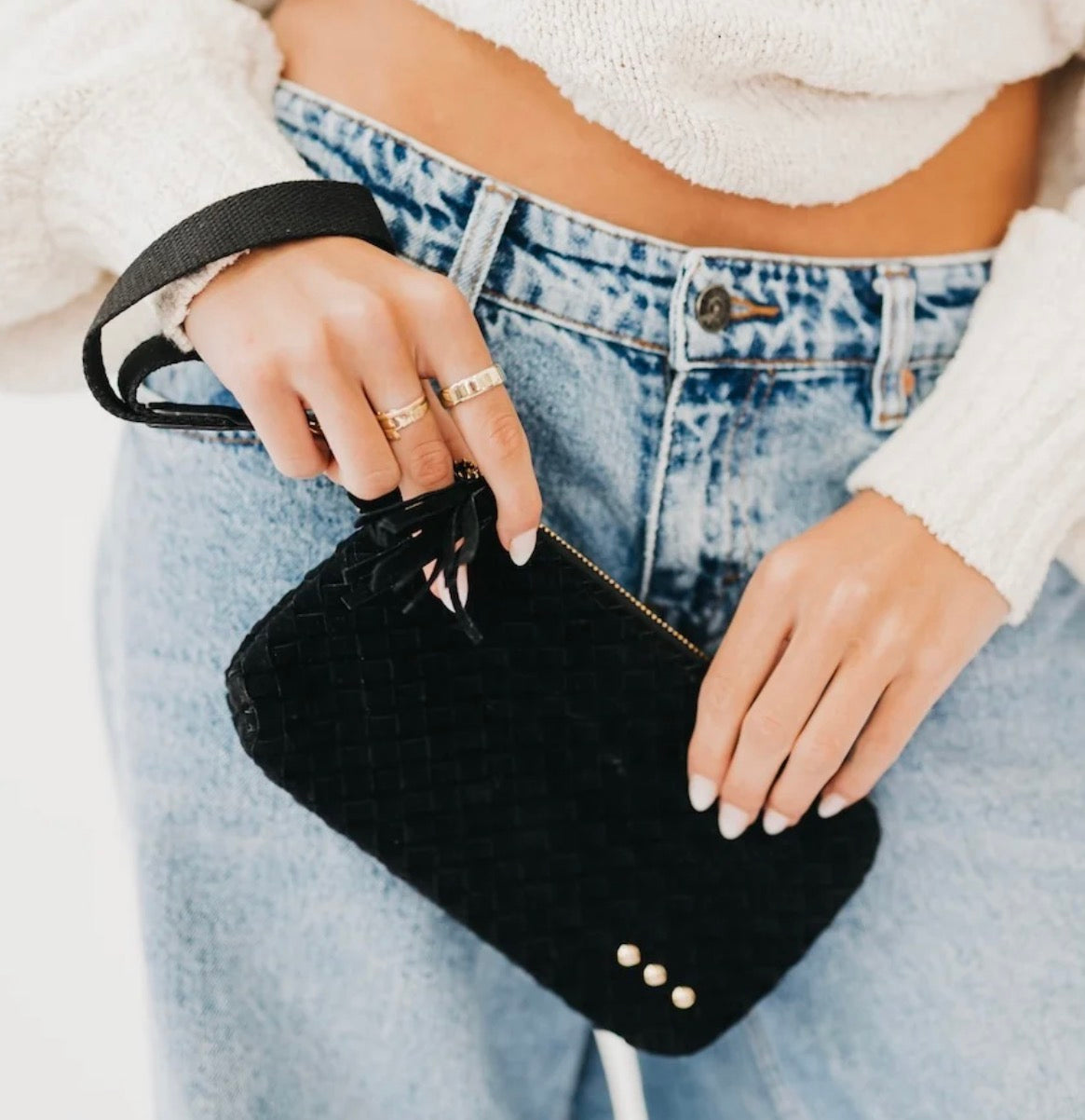 Suede Emma Woven Clutch Wristlet