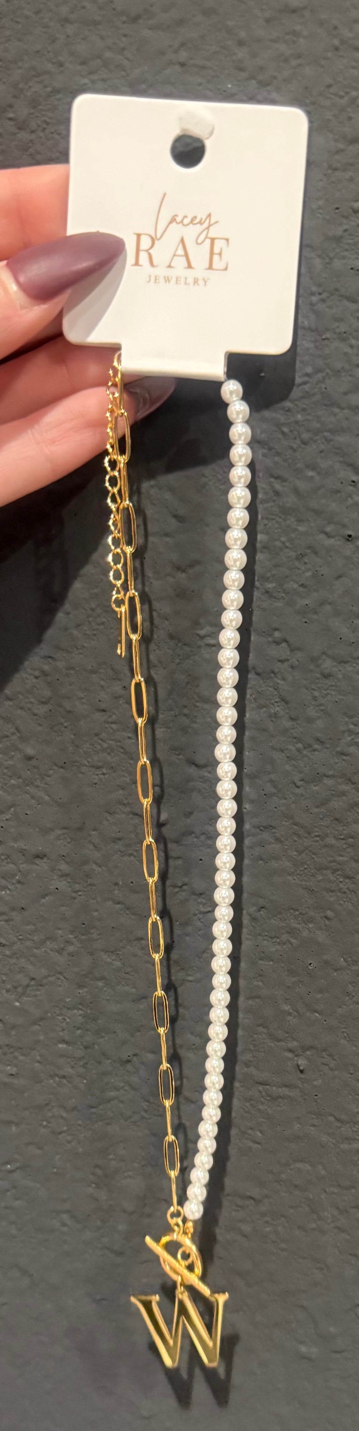Gold Pearl and Link Chain Initial Necklace