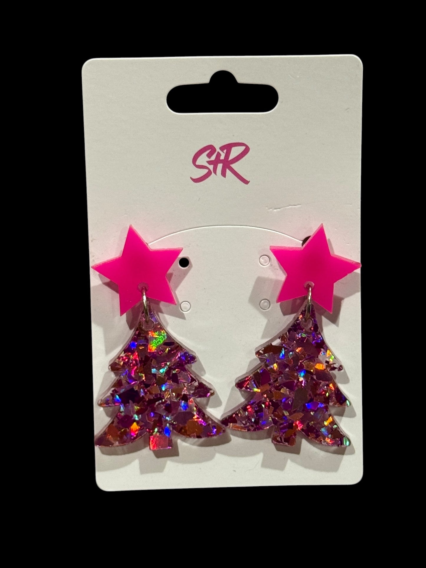 Hot Pink Christmas Tree Earrings