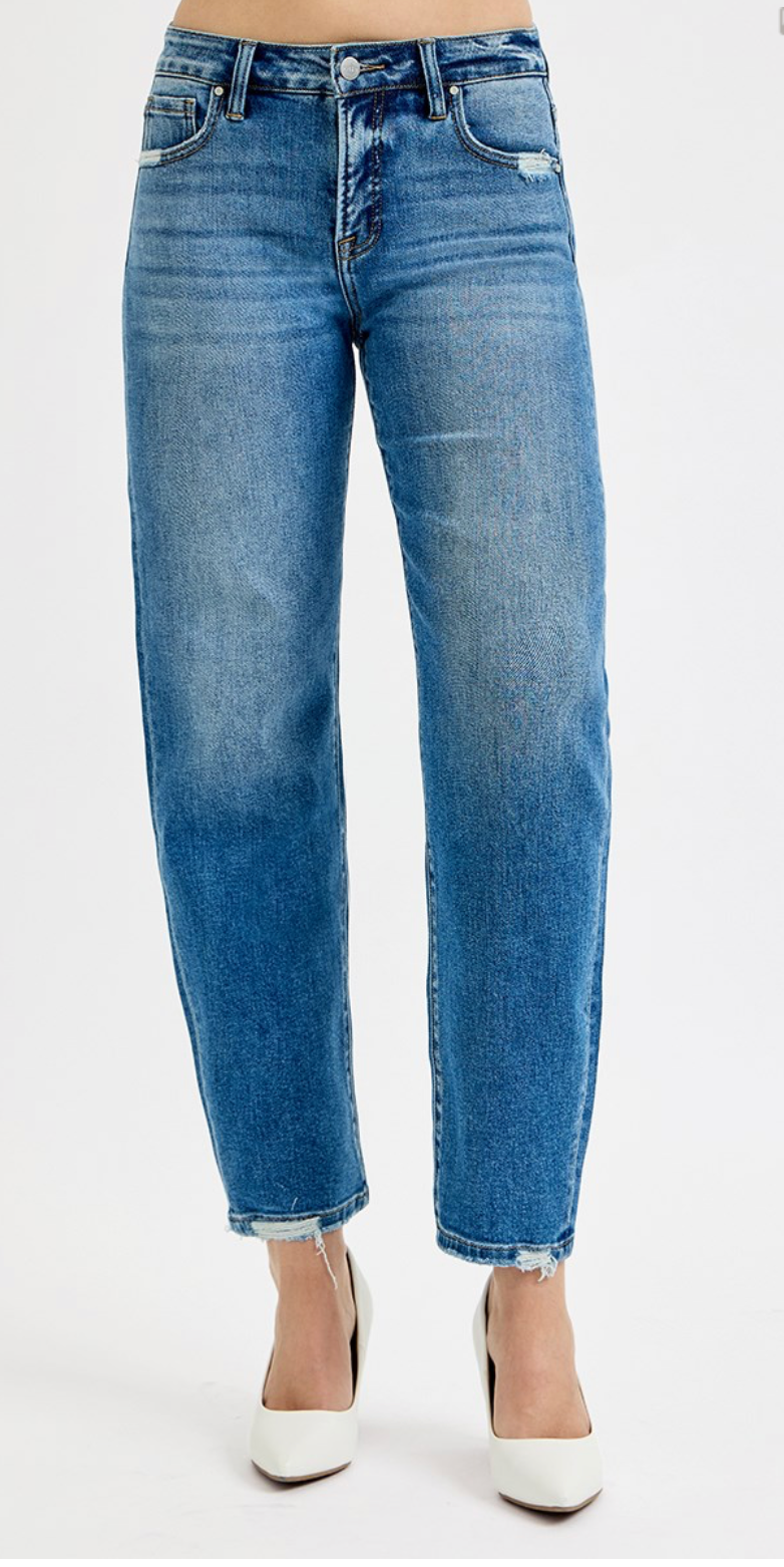 High Rise Ankle Slim Barrel Jeans
