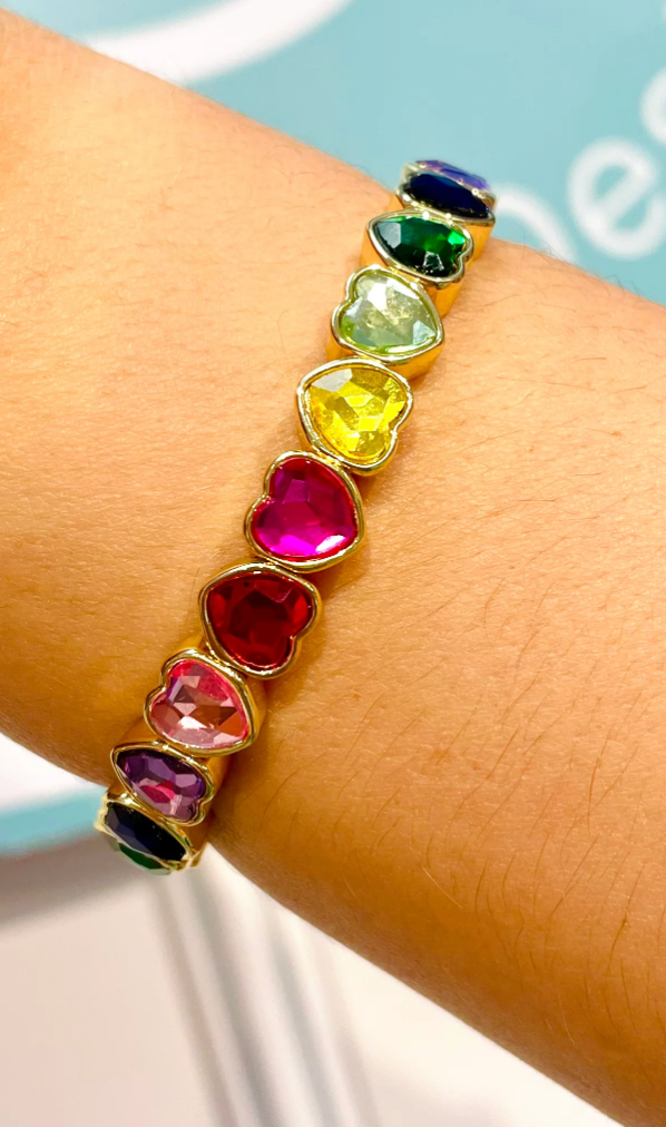 Rainbow Hearts Bracelet Gold