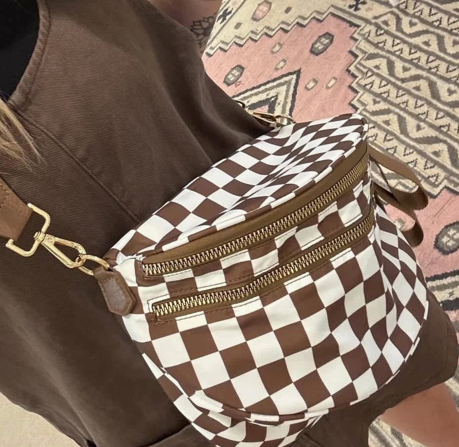 Checkered Double Zip Nylon Bum Bag