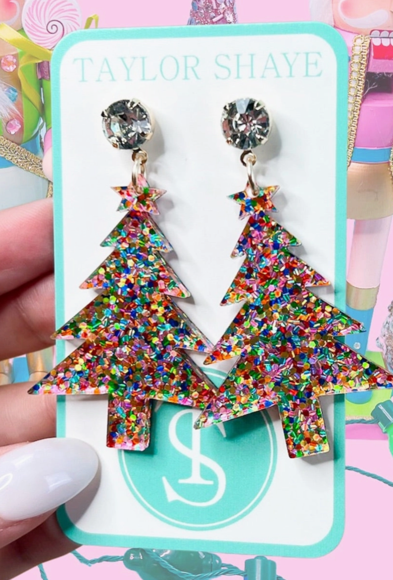 Silent Night Christmas Tree Earrings