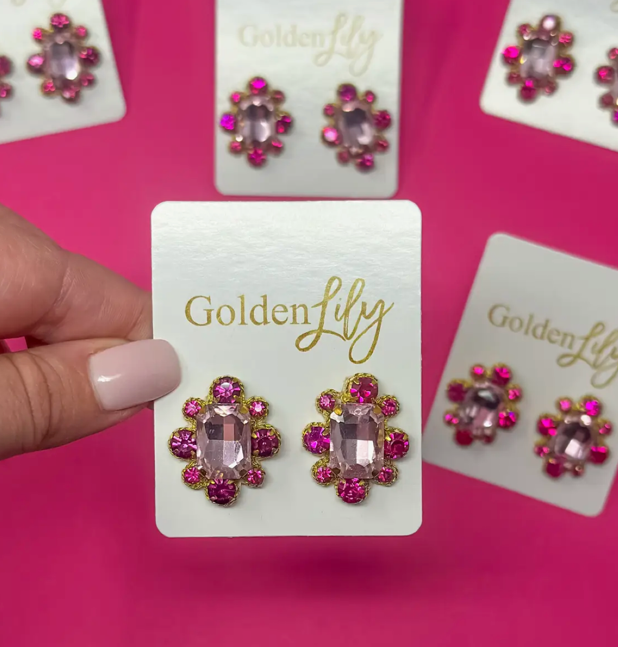 Statement Stud Earrings - Dark Pink/Light Pink