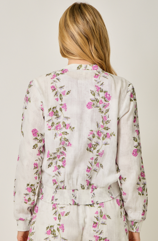 Floral Linen Bomber Jacket