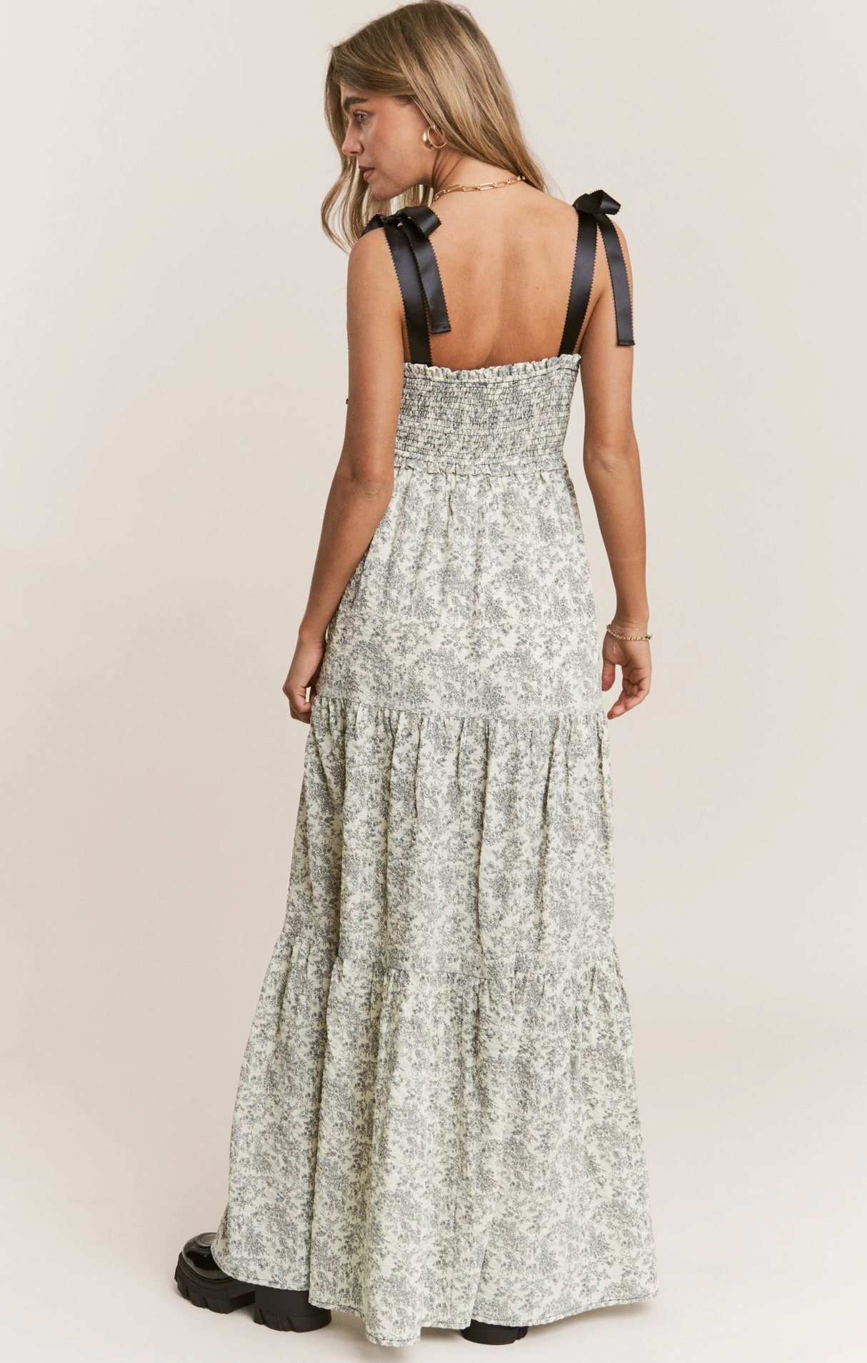 Floral Black Print Empire Neckline Maxi Dress