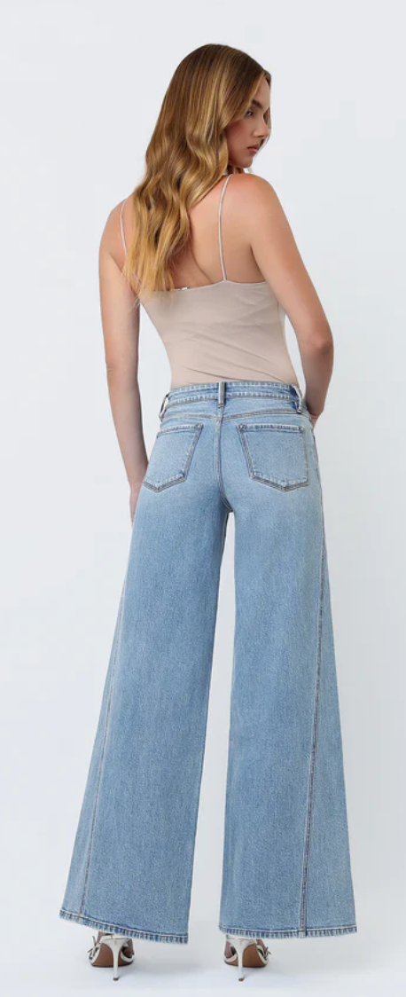 Mid Rise Twisted Seam Palazzo Jeans