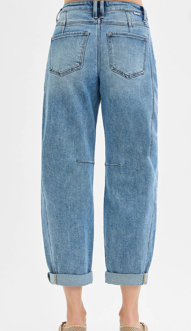 Slouchy Ankle Barrel Jeans w/Cuffed Hem