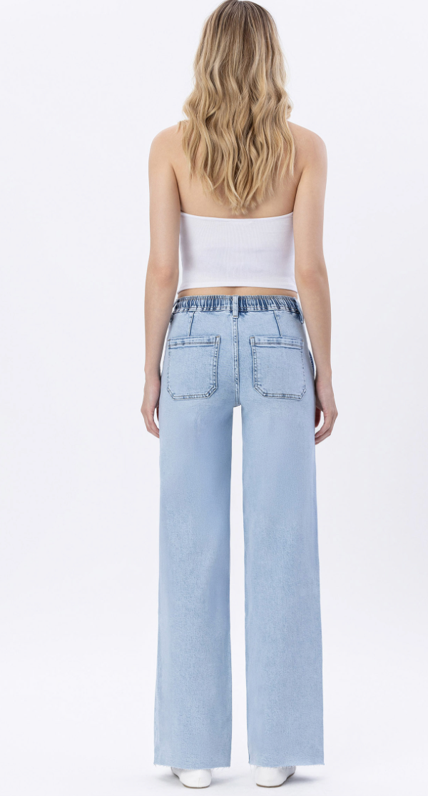 High Rise Drawstring Waistband Wide Leg Jeans