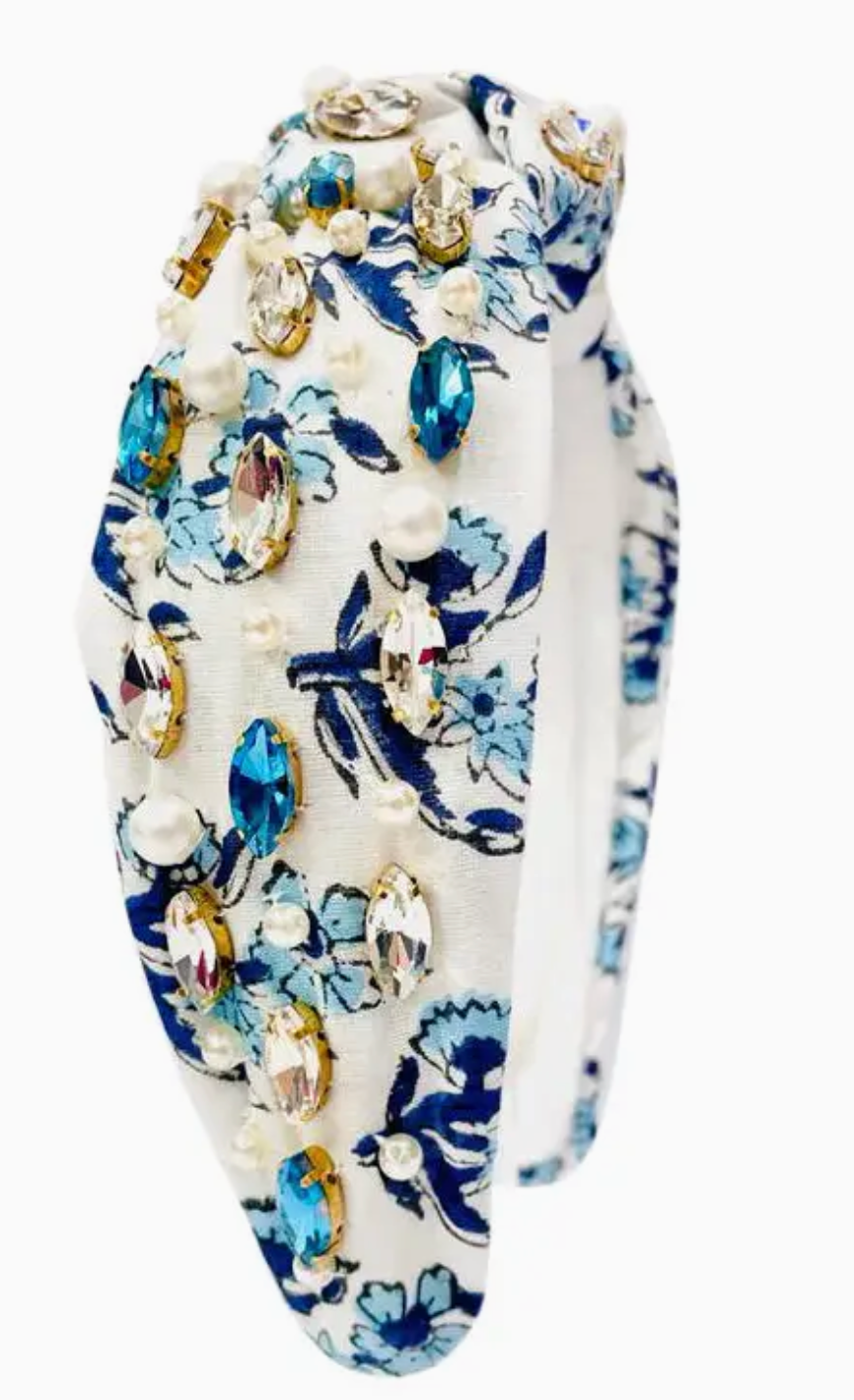 Spring Block Print Blue Headband
