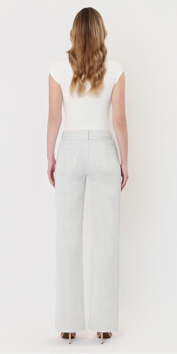 High Rise Waist Tie Striped Vintage Flare Jeans