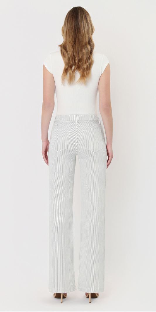 High Rise Waist Tie Striped Vintage Flare Jeans