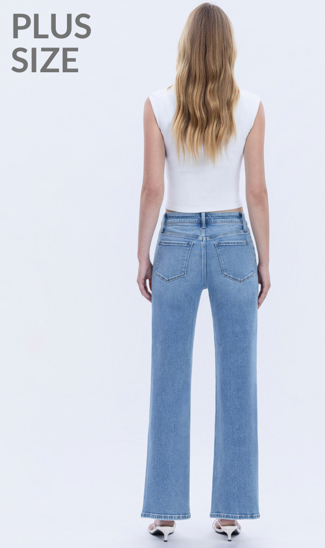 Plus Size High Rise Distressed Hem Slim Wide Jeans