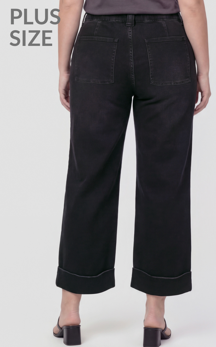 Plus Size High Rise Cuffed Baggy Wide Jeans