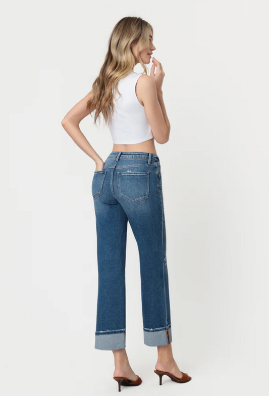 High Rise Cuffed Slim Wide