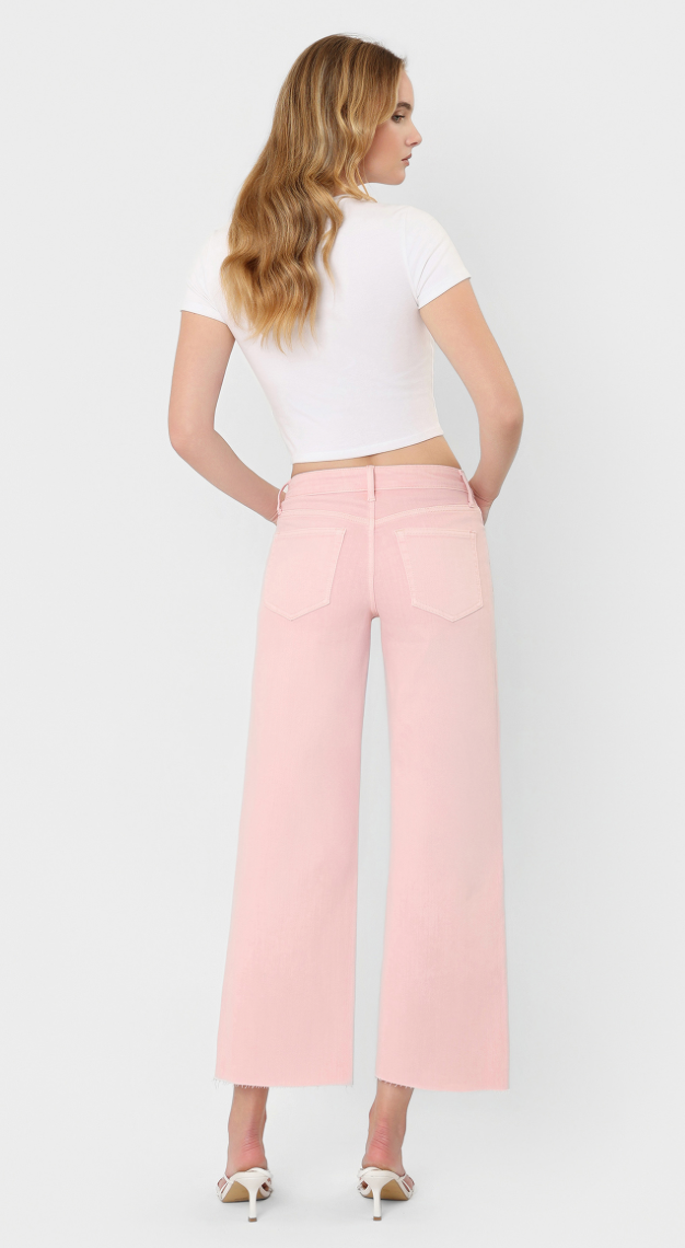 High Rise Pale Lilac Color Crop Wide Leg Jeans