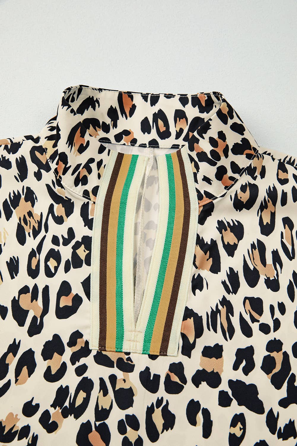 Leopard Colorblock V Neck Half Sleeve Top