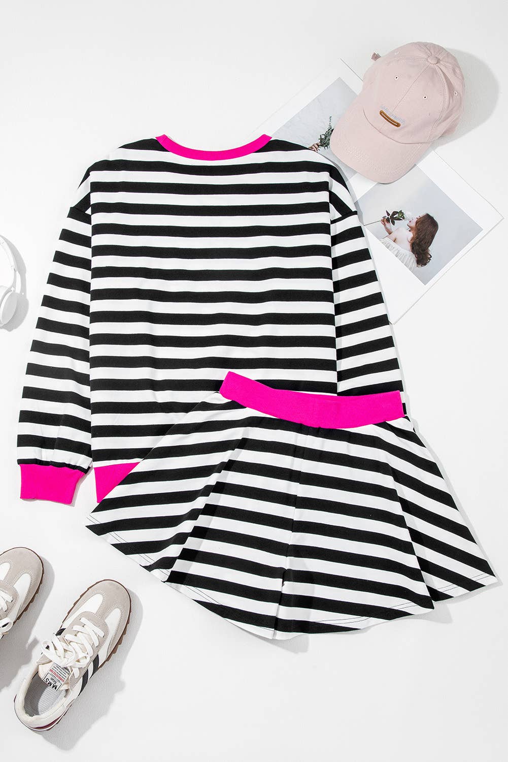 Stripe Color Block Edge Pullover/Shorts Set