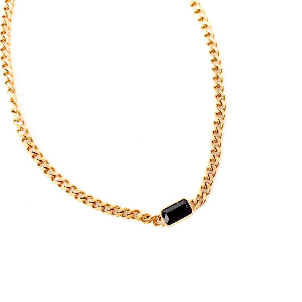 Black Stone Chain Necklace - WATERPROOF