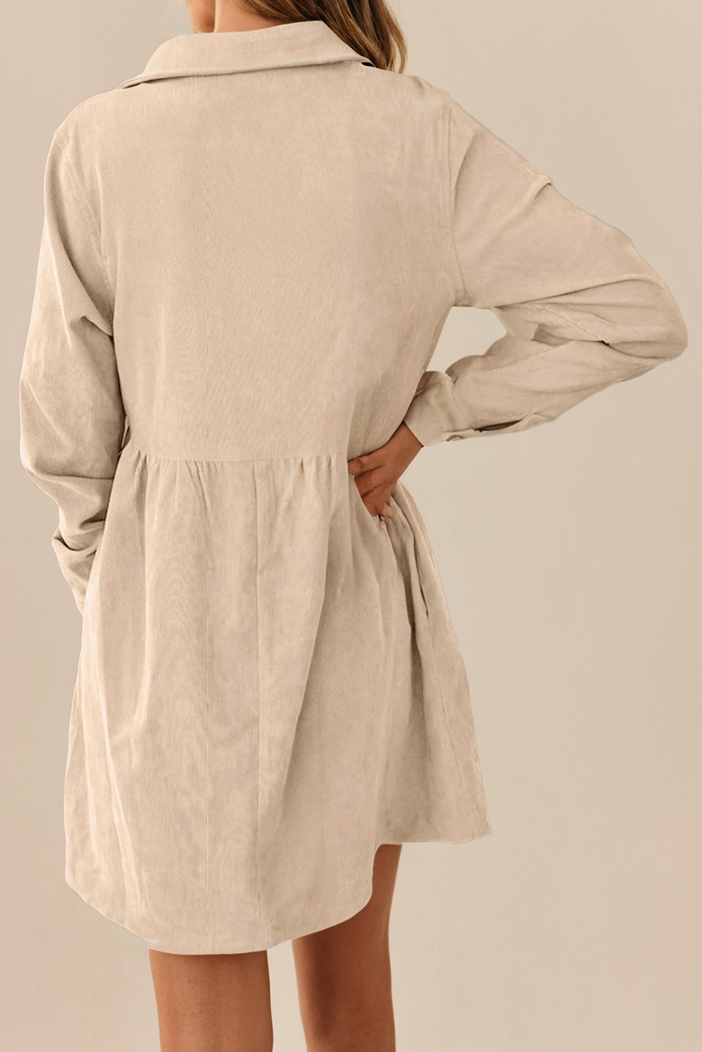 Corduroy Half Button LS Mini Fall Dress