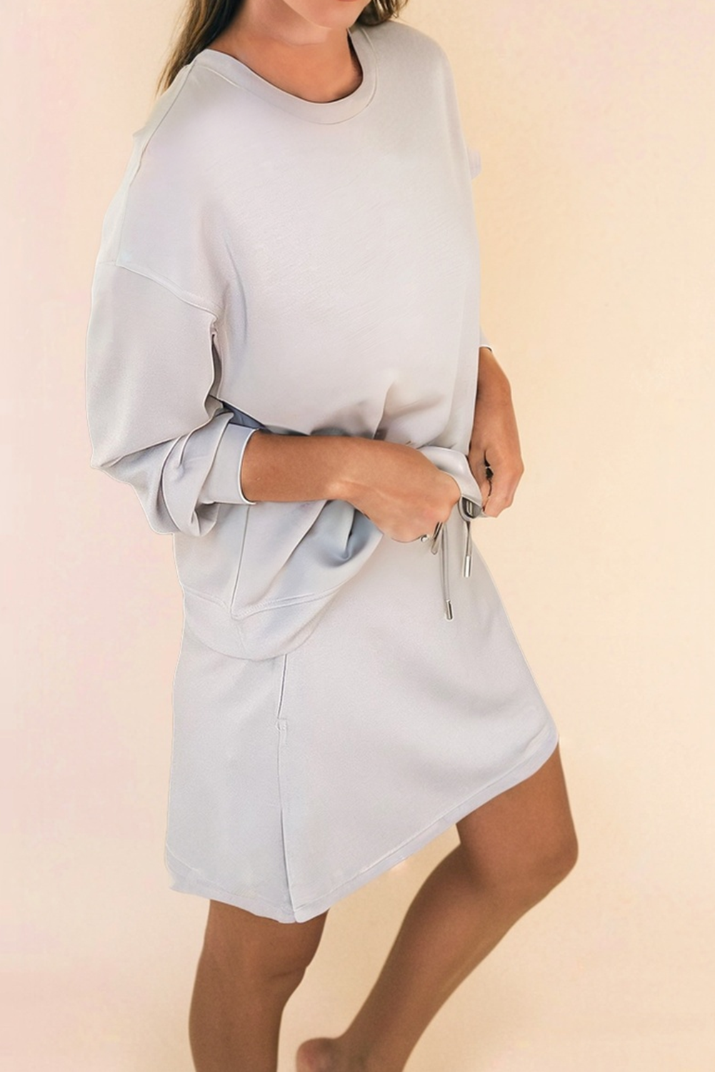 Drop Shoulder Pullover Mini Skirt Set