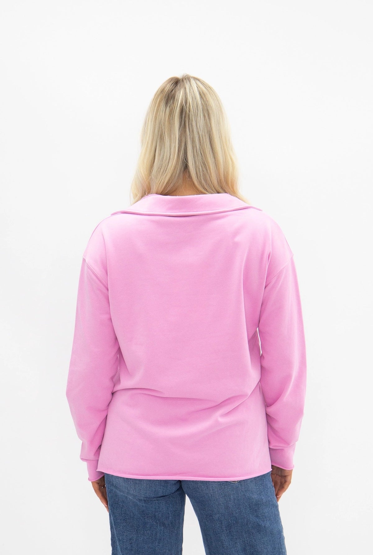 Pink V-Neck Collared Pullover