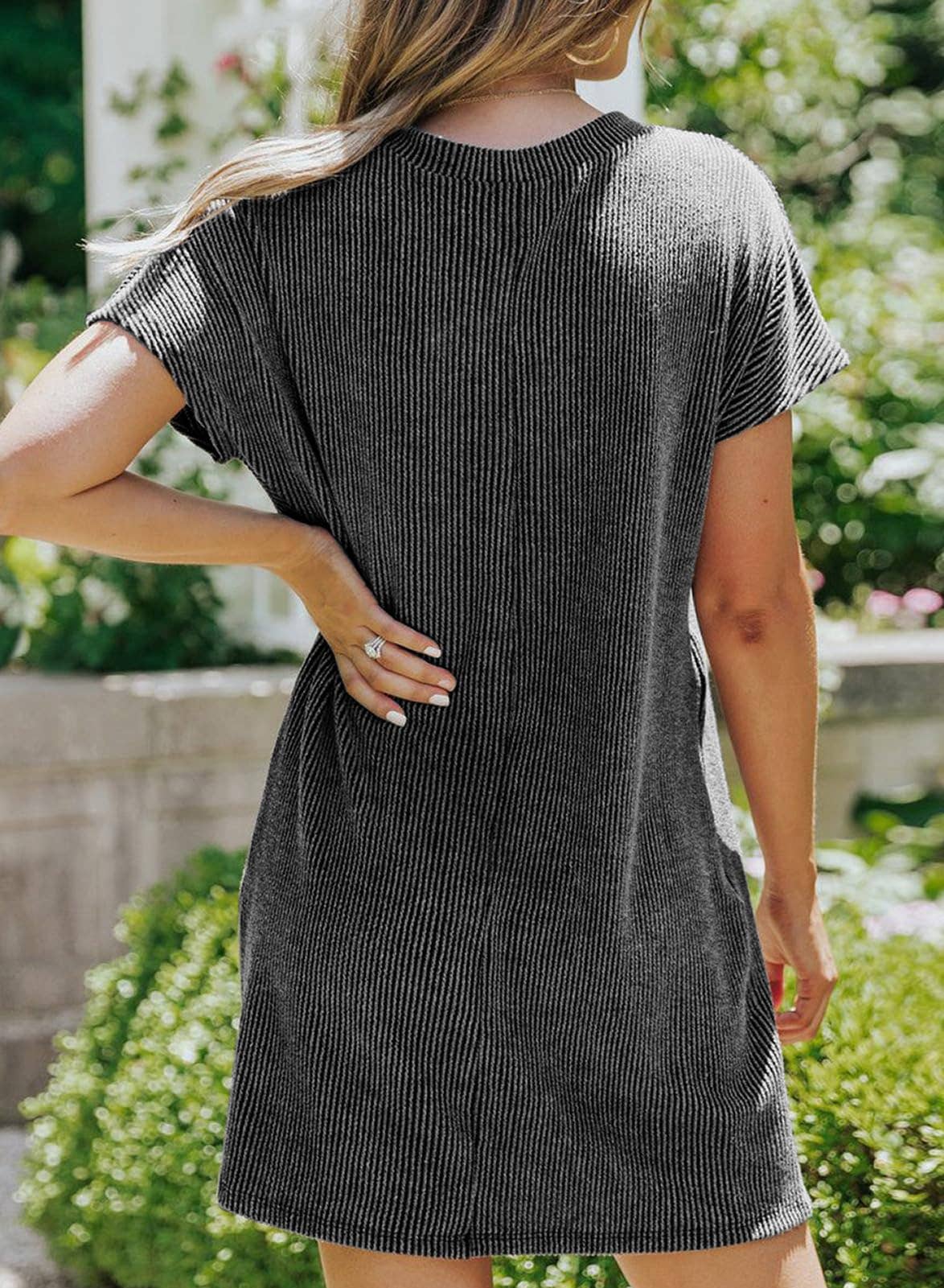 Short Sleeve T-Shirt Dress w/Front Pocket