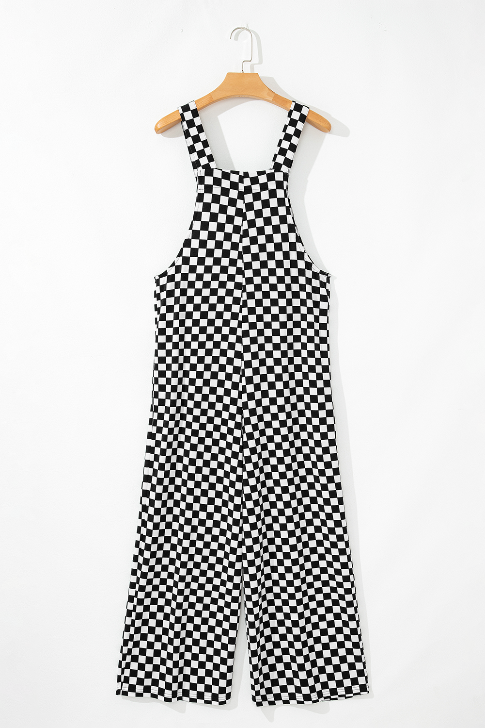 Checkered Print Pocketed Wide Leg Jumpsuit