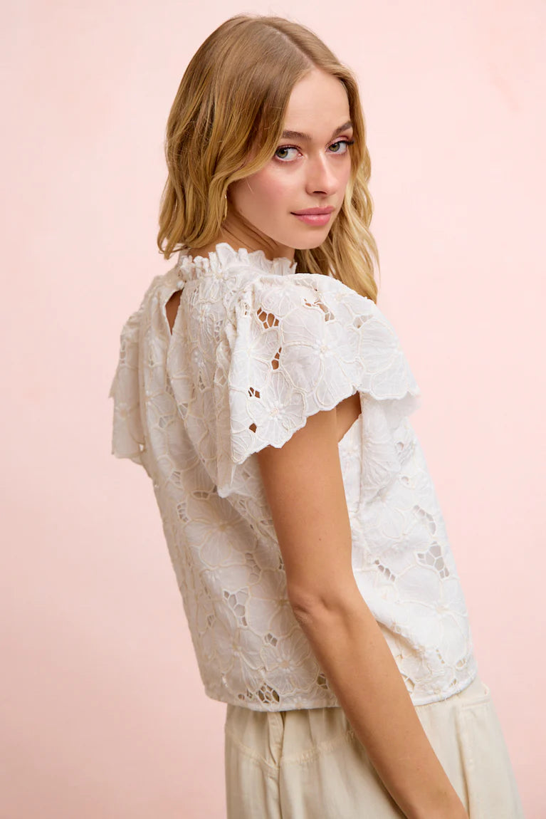 Scalloped Edge Lace Blouse Top