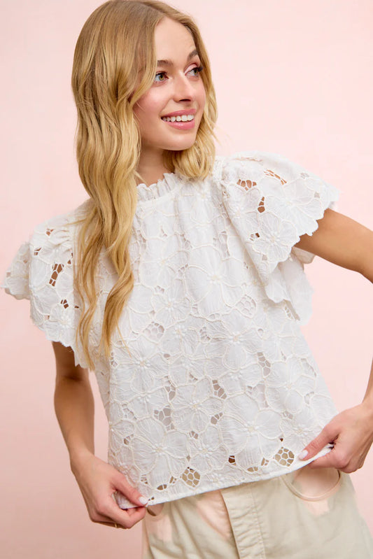 Scalloped Edge Lace Blouse Top