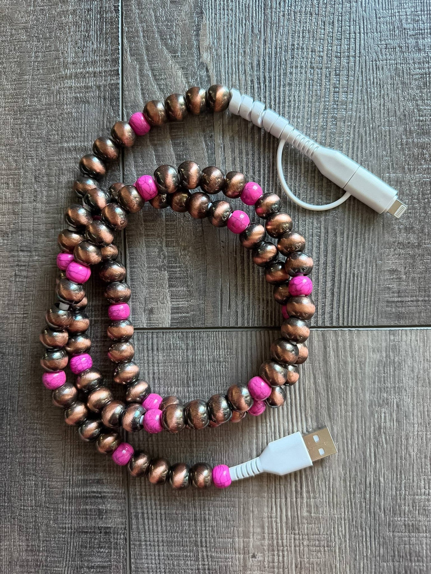 Turquoise Beaded Phone Charger w/Lightning & USB-C