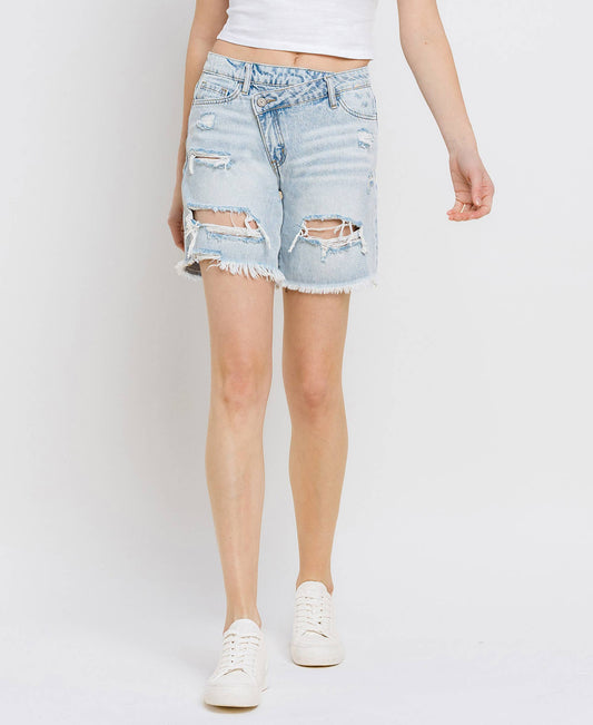 SUPER HIGH RISE CRISS CROSS BOYFRIEND SHORTS