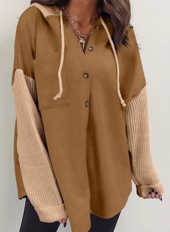 Colorblock Hoodie Sweatshirt with Button Detail