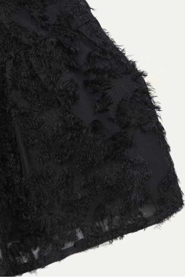 Black Fringe Jacquard Button-Up Tiered Mini Dress