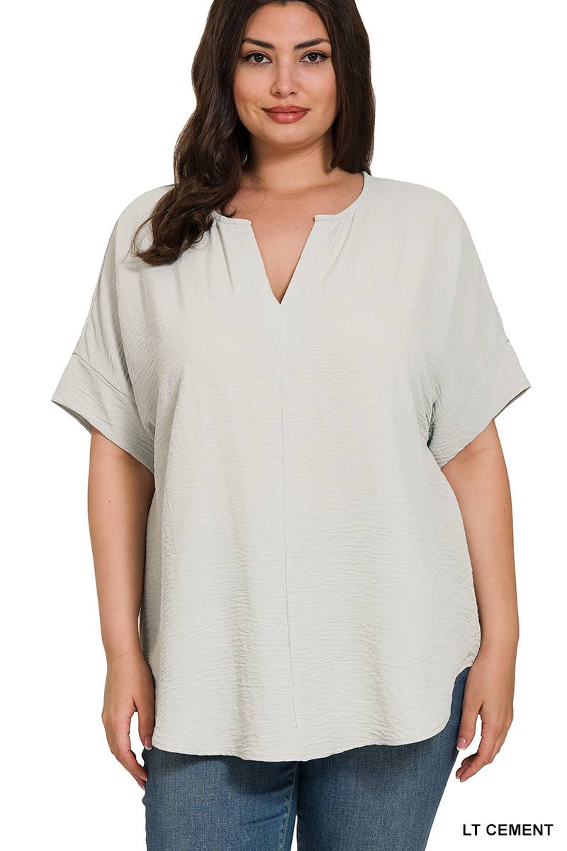Woven Airflow Split Neck Short Sleeve Top