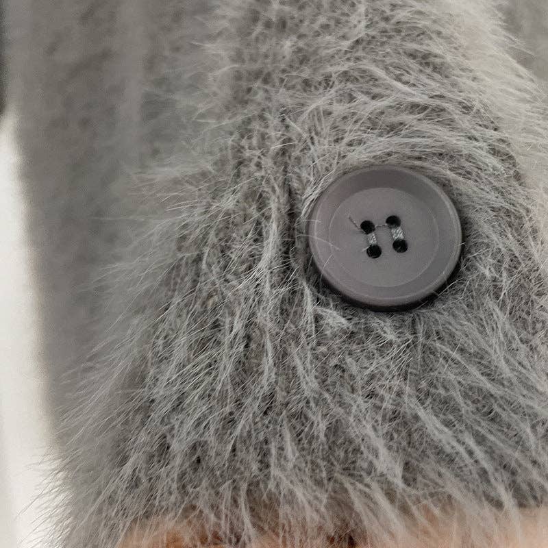 Cozy Faux Mink Knit Cardigan Loose Fit Soft Sweater