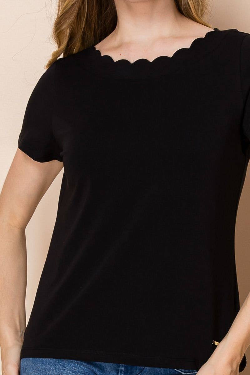 Short Sleeve Solid Knit Top - Black